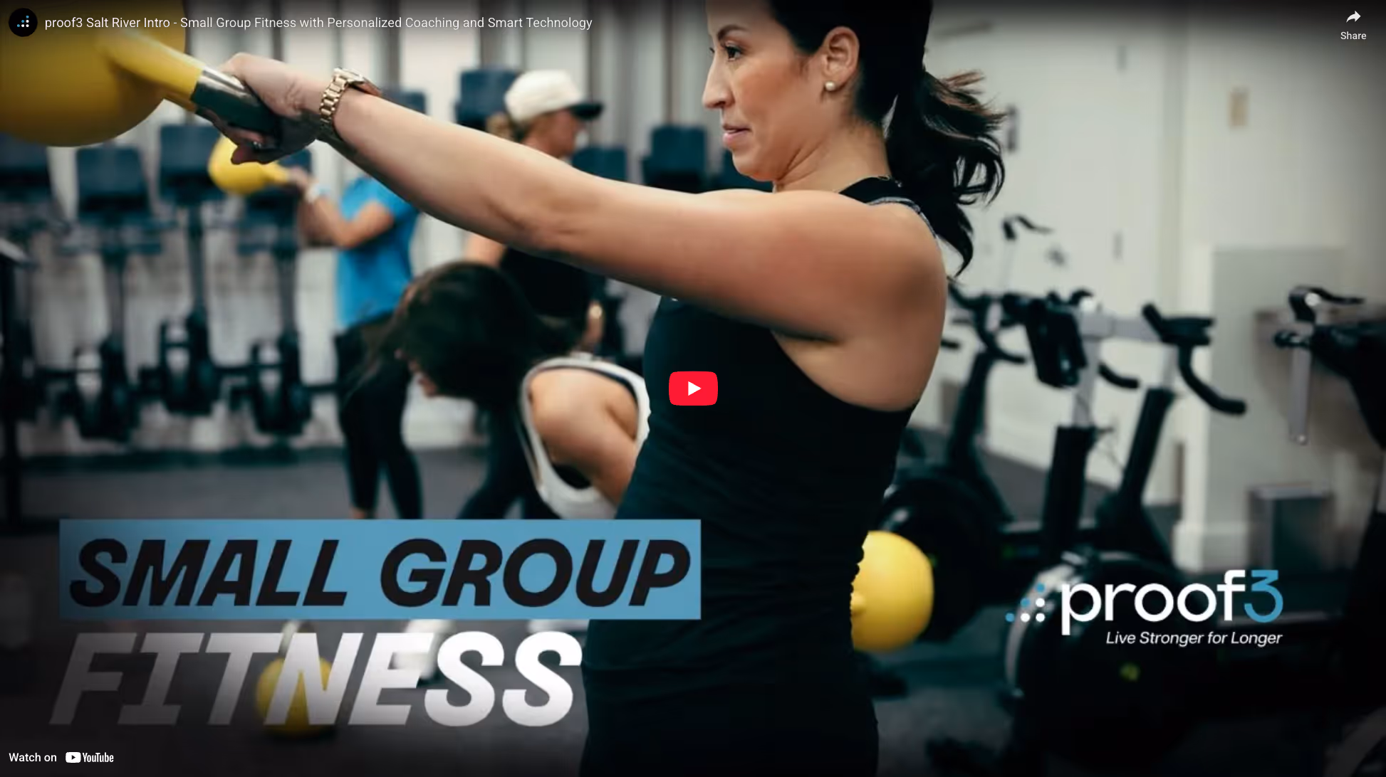 YouTube thumbnail for proof3 salt river's teaser video showing the small group results-focused gym